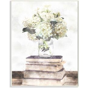 Stupell Industries Vase of White Hydrangeas on Country Bookstack Wall Art, 10 x 15