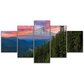 Night in U.S Canvas Art Wall beautiful vista of mount hood in oregon cloud forest stock Paintings 5 Panels Large Size Prints Home Decor Artworks Gift Ready to Hang for Office Decor