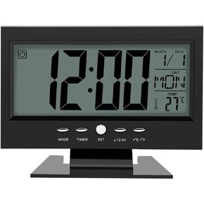 Digital Alarm Clock, Modern Electric Digital Clock LCD Digital Sound Sensor Table Desk Alarm Clock with Calendar and Temp Display