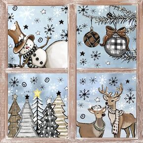 63Pcs Christmas Window Clings Xmas Tree Ball Snowman Reindeer Window Stickers Double-Side Glass Decals for Winter Home Party, 11.8 x 15.7 Inch, 4 Sheets