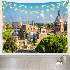 Loccor Rome Italy Tapestry Colosseum Roman Square Italian City Skyline Tapestry Wall Hanging Ancient Rome Landmark Wall Art Italian Theme Banner Bedroom Living Room Dorm Home Decor 80x60 Inches