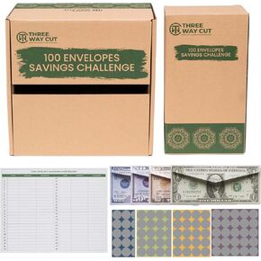 100 Envelopes Money Saving Challenge Kit with Acrylic Box –5050 & 7000 Dollars Cash Savings, 100Pcs Money Challenge Envelopes And Box, Trendy Tiktok & Youtube 100 Envelope Challenge Kit Three Way Cut