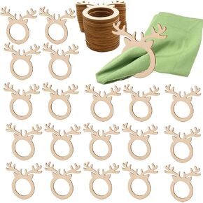 20 pcs Christmas Wooden Reindeer Napkin Ring Holders Horn Ring Table Dinner for Xmas Party Decoration Cute Napkin Buckle Home Napkin Ornaments Banquet Hotel Table Supplies