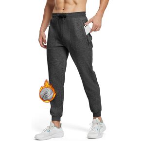 TBMPOY Men's Sweatpants with Zipper Pockets Fleece Lined Jogger Pants Tapered Cuff Cotton Athletic Bottom for Winter Workout