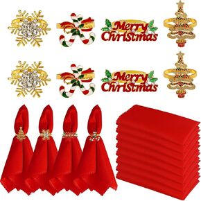 Copper Pumpkin Napkin Rings with Fall Cloth Orange Napkins Set of 16, 8 Pieces Orange Polyester Cloth Napkins Plus 8 Pieces Pumpkin Napkin Rings Best for Thanksgiving Autumn Party Dinner Decor
