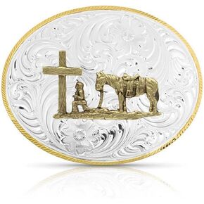 Montana Silversmiths Southwest Collection Attitude Western Belt Buckle (Pack Horses and Rider Two Tone silver/gold)
