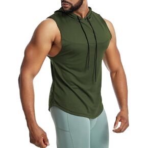 Mens Muscle Sleeveless Workout Hoodie Shirts Athletic Fitness Hooded Gym Tank Tops for Men T73