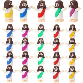 25 Pcs Mini Jesus Figurines Bulk, Multi-Colors Little Jesus Figures for Hide and Seek Classic Religious Gifts, Sunday School Baptism Giveaways, Easter Party Supplies