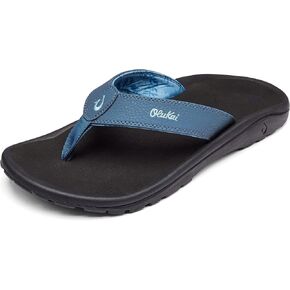 OLUKAI Ohana Men's Beach Sandals, Quick-Dry Flip-Flop Slides, Water Resistant & Lightweight, Compression Molded Footbed & Ultra-Soft Comfort Fit, Black/Black, 15