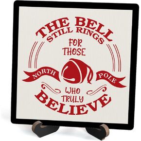 Christmas Wood Plaque With Stand, The Bell Still Rings For Those Who Truly Believe Desk Sign Decor for Farmhouse Home Office Table Shelf, Rustic Xmas Wood Sign Gifts for Women Men -10
