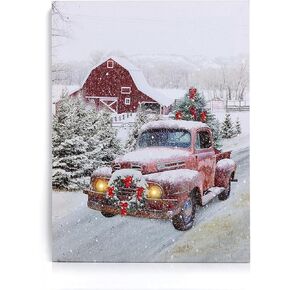 NIKKY HOME 16" x 12" Christmas LED Lighted Canvas Wall Art Prints Light Up Tree and Snow House Picture Winter Scene for Holiday Decor in Kuwait