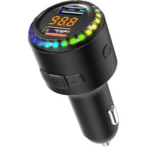 eppfun Bluetooth 5.2 FM Transmitter for Car,Bluetooth Car Adapter with Big Mic Bass Stereo Hi-Fi Sound, Bluetooth Receiver Support Hands-Free Calls, Aux Out, TF Card