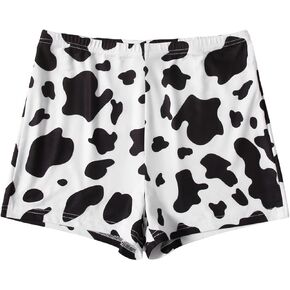 WDIRARA Women's Cow Print Elastic Waist Biker Shorts Casual Short Leggings