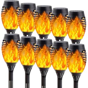 Albelt 12 Pack Orange Solar Torch Lights Outdoor with Flickering Flame (Upgraded Super Bright), Waterproof Tiki Torches for Outside Pathway Garden Yard Christmas Decoratoins
