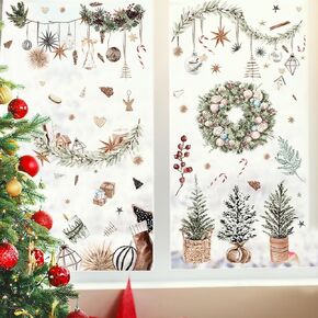 264 Pcs Christmas Window Cling Sticker 9 Sheets Neutral Christmas Window Clings Boho Neutral Christmas Decor Rustic Modern Window Stickers for Home Party Supplies Shop Window Glass Decoration