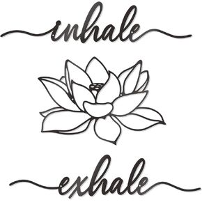 KOYILTD Inhale Exhale Lotus Flower Wall Art Black Metal Zen Decor Large Black Modern Inhale Exhale Lotus Flower Wall Sign Metal Decor for Indoors or Outdoors (Elegant, Lotus 1)
