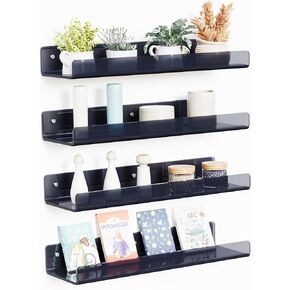Aqua Melody Acrylic Shelves for Wall Storage, 4 Pack 15" Floating Shelves for Bathroom, Bedroom, Kitchen, Living Room, Room Decor,Display Shelf Organizer, Pink