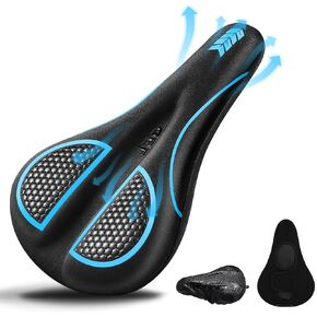 Bike Seat Cushion with Waterproof Bike Seat Cover, Gel Padded Bicycle Seat Cushion for Narrow Bike Seat, Extra Soft Comfy Bike Cushion Fit for Peloton, BMX, MTB & Road, 11.2x7.4inch