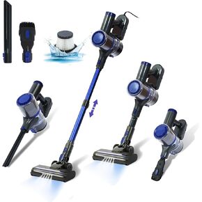 Corded Stick Vacuum Cleaner with LED Headlights, 17000Pa Corded Handheld Stick Vacuum Cleaner, 6-in-1 Versatile Powerful Corded Vacuum Cleaner, Ideal for Hardwood Floor, Carpet Car Cleaning, Blue