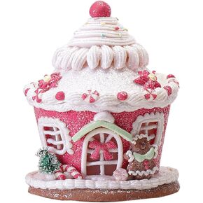 LED Christmas Candy House,Lighted Christmas Gingerbread House,Christmas Candy Gingerbread House,Christmas Village Candy House,Gingerbread Lighted House,Light Up Candy House for Xmas(Pinks)