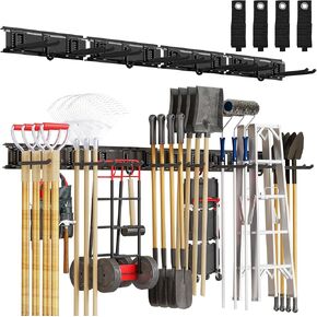 Wall Mount Tool Storage Rack, 20 PCS Heavy Duty Steel Yard Garden Tool Organizer, Garage Tool Organizer Wall Mounted Storage System Hold Up to 900lbs, with 4 Extension Cord