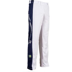 JL Sport Authentic Brazilian Capoeira Martial Arts Pants Training Abadas - Unisex (White with Berimbau Along Leg)