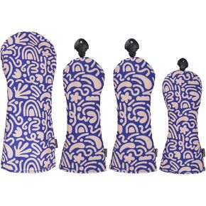 Andux 4Pack/Set Golf 460cc Driver Fairway Woods Hybrids Club Head Covers with Artistic Pattern