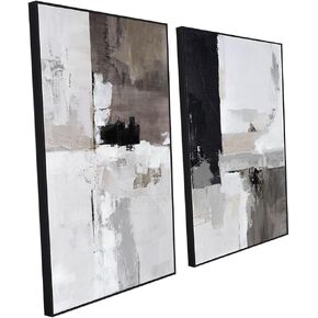 Set of 2 Modern Grey and Black Abstract Wall Art - Framed Canvas Paintings for Living Room, Bedroom, Office Décor - 24x36 Inches Each