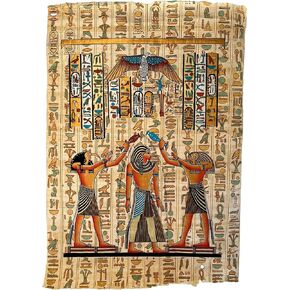 Ramses II Coronation – Thoth and Horus pouring life on Pharaoh – Egypt Papyrus Painting – Authentic Art of Ancient Egypt – Handmade Egypt – Unframed – Frameable – 13x17 inches