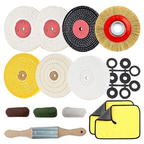 مجموعة عجلات تلميع 13 قطعة مقاس 6 بوصات - 6 قطع مقاس 6 بوصات مع عجلات تلميع بفتحة أربور 1/2 بوصة، ومشط عجلة تلميع مقاس 15 بوصة، وعجلة سلكية مجعدة مع فاصل 1 بوصة - 5/8 بوصة، ومركب تلميع ومنشفة من الألياف الدقيقة in Kuwait