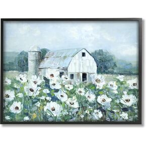 Stupell Industries Rural Anemone Flower Meadow White Farmland Barn Framed Wall Art, Design By Sally Swatland