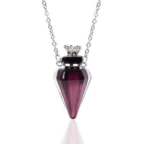 Perfume Bottle Necklace Diamond Shape, Purple Perfume Bottle Necklace, Essential Oil Diffuser Necklace, for Womens Perfume Vial Pendant Necklace Jewelry Unique Gift (Purple Cone)
