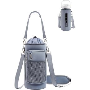 Water Bottle Carrier Bag with Strap Insulated Water Bottle Holder with Phone Pocket and Handle 32oz 40oz 50oz Water Bottle Sleeve for Walking Hiking