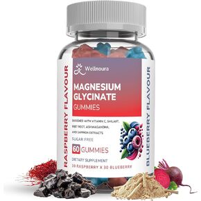 Magnesium Glycinate Gummies – No Added Sugar Magnesium Gummies with Ashwagandha, Vitamin C & Shilajit | Stomach-Friendly Premium Quality High Strength Magnesium Gummies
