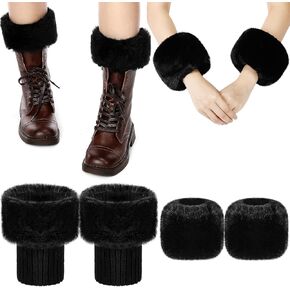 SATINIOR Women's Winter Faux Fur Fuzzy Wrist Cuffs Warmers and Faux Fur Boot Cuffs Knitting Fluffy Leg Warmers Faux Fur Boot Covers Faux Fur Wrist Cuffs for Women Girls