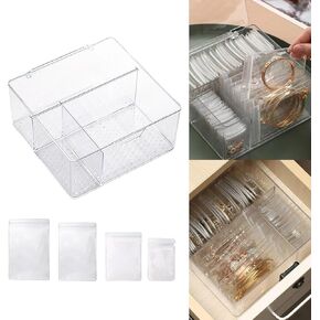 Transparent Jewelry Box, Jewelry Transparent Organizer,Clear Jewelry Organizer Holder with 70 Portable Anti Tarnish Jewelry bags,Jewelry Case for Rings/Necklaces/Earrings for Women, Clear