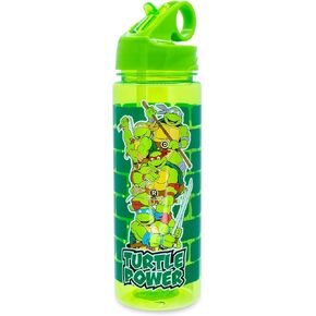 Silver Buffalo Teenage Mutant Ninja Turtles Water Bottle With Flip-Up Straw | BPA-Free Plastic Sports Jug | Holds 20 Ounces