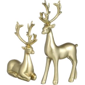 Healeved 2PCS Christmas Reindeer Figurines Resin Sitting & Standing Deer Statues Reindeer Christmas Decorations Elk Statues Reindeer Sculptures Christmas Reindeer Decor