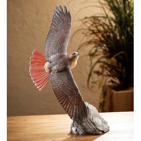 Wild Wings Soaring Red-tailed Hawk Sculpture by Phil Galatas, brown, orange