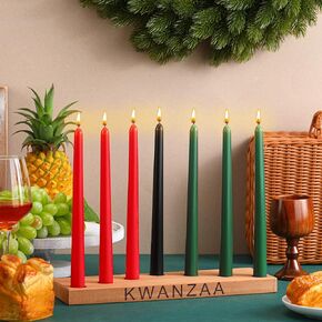 Sliner Kwanzaa Kinara Set Kwanzaa Driplesstaper Candles Set 3 Red 3 Green 1 Black Kwanzaa Wooden Candle Holder Wood Unity Cup African Heritage Holiday Party Supplies Decoration Mishumbaa Saba
