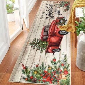 Pauwer Christmas Hallway Runner Rug 2x6 Non Slip Washable Kitchen Area Rug Farmhouse Christmas Tree Truck Door Mat Entryway Rug Carpet Runner for Laundry Room Bedroom Christmas Decorations