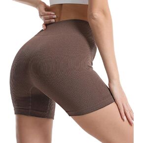 Ribbed Workout Shorts for Women Yoga Seamless High Waisted Gym Tummy Control Biker Shorts