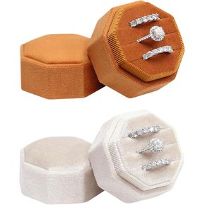 BLUTETE Velvet 3 Slots Jewelry Ring Box Engagement Ring Box Wedding Day Keepsake Box Bridal Photo Ring Box 3 Slots Octagon