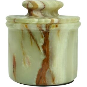Green Onyx Butter Keeper - Round Marble Butter Dish for Countertop, 4" x 3.5" Butter Crock, Natural Green Onyx Kitchen Decor