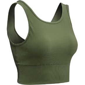 Queerier Women Basic Crop Tank Tops Longline Sports Bra Sleeveless Workout Tanks Training Tank Shirts