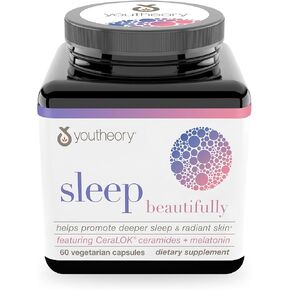 Youtheory Sleep Beautifully - Skincare & Sleep Support Supplement* - Contains CeraLOK Ceramides, Biotin & Hydrolyzed Collagen Peptides - 60 Vegetarian Capsules