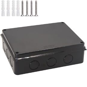 Outdoor Waterproof Box,Junction Box Reserved Holes IP65 ABS Plastic Electrical Boxes Power Cord Enclosure Project Box Black 10 x 7.9 x 3.1 inch(255x200x80mm)