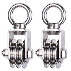 Double Cable Pulley Block Heavy Duty Stainless Steel, Bearing Inside, Swivel Pulley Wheel, Good for Pulley Lifing System, Loading 1100lb 2 Pack