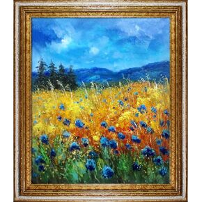 La Pastiche Cornflowers 45 نسخة طبق الأصل مع إطار Tuscan Crackle، 26 بوصة × 30 بوصة in Kuwait
