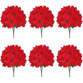6 Pack Christmas Artificial Poinsettias Bouquet 7 Heads 17.7’’ Velvet Poinsettia Bushes, Faux Poinsettia Plant, Christmas Flowers for Home Porch Garden Indoor Outdoor Xmas Tree Decorations